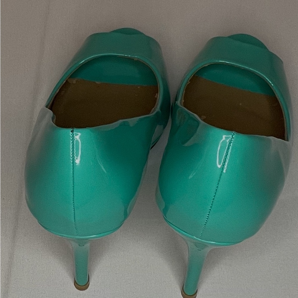 4 inch Elegant Teal Peep-Toe Heels - Picture 3 of 4